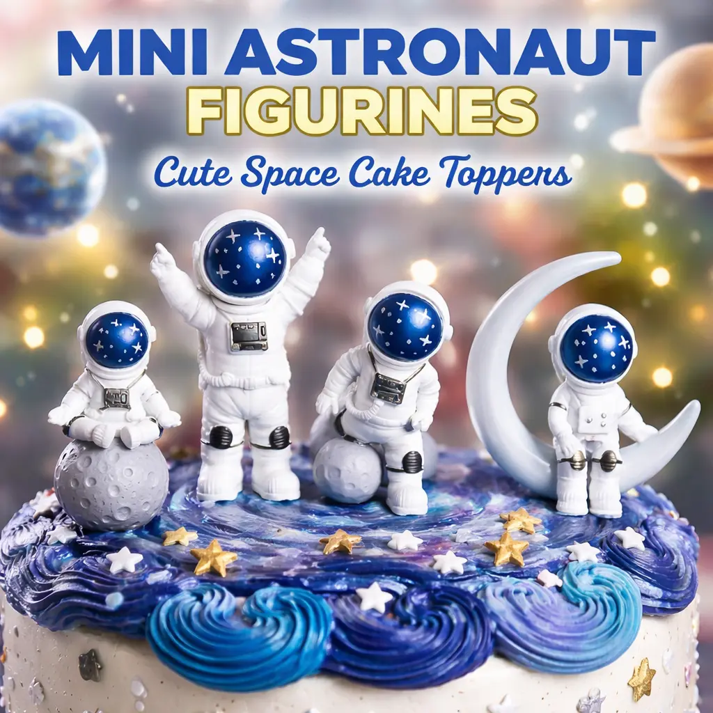 4pcs Smooth Eco-Resin Blue Astronaut Statue Set - Kitchenware Bakeware Decorating Tool, Space-Themed Nursery Decor, Cake Topper Gift