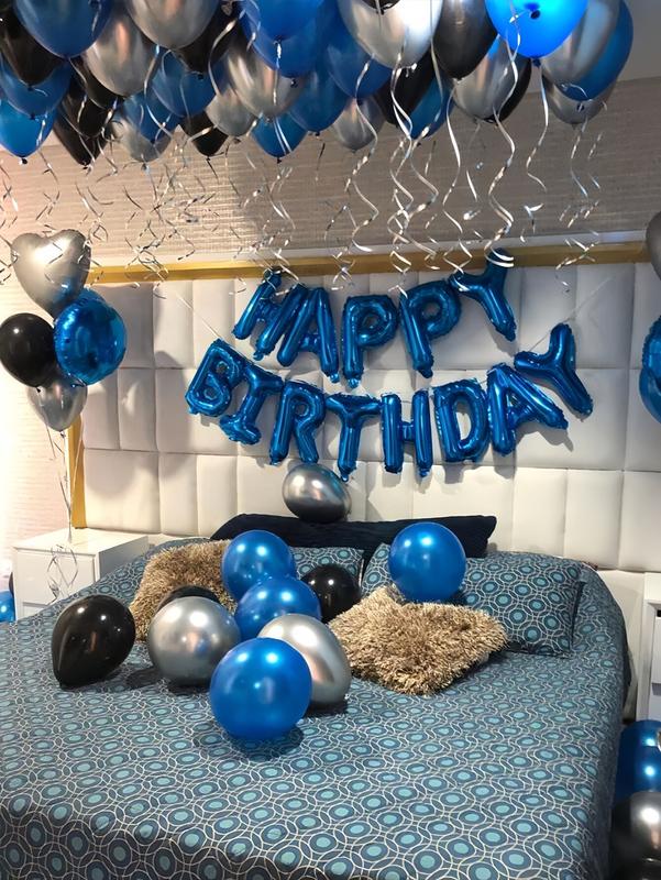 Blue Birthday Party Decorations Set – Blue Happy Birthday Balloon Banner, Latex & Heart Foil Balloons, Elegant Blue Theme Birthday Decor for Men & Women