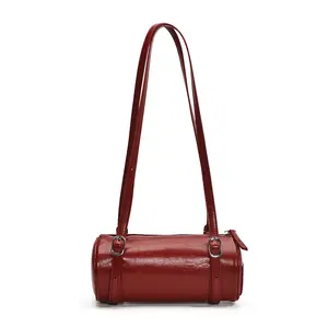 Single-shoulder pillow bag, New Year's edition, hand-held cylindrical bag, niche new fashion underarm bag, trendy beaded tote oil Leather Mummy Double-Sided lobster crossbody women handbags luxury designer real