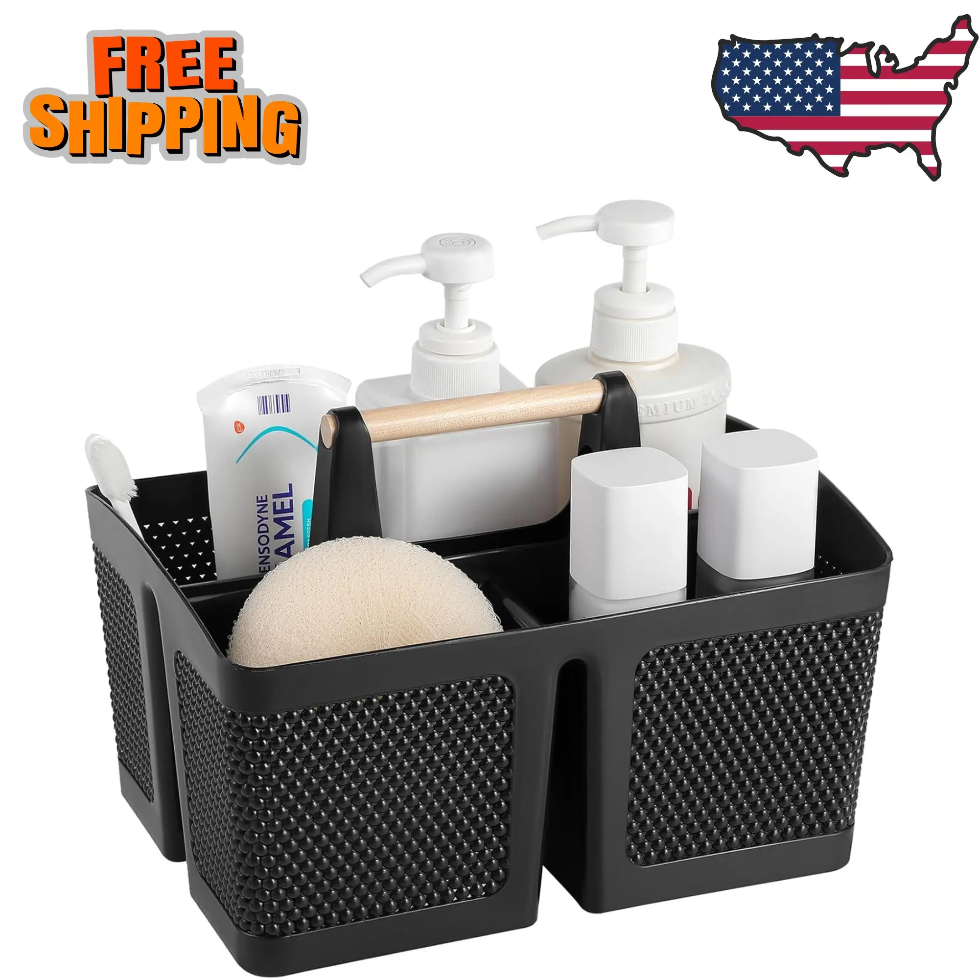 Portable Shower Caddy Basket Plastic Cleaning Caddy Organizer Storage Tote Black