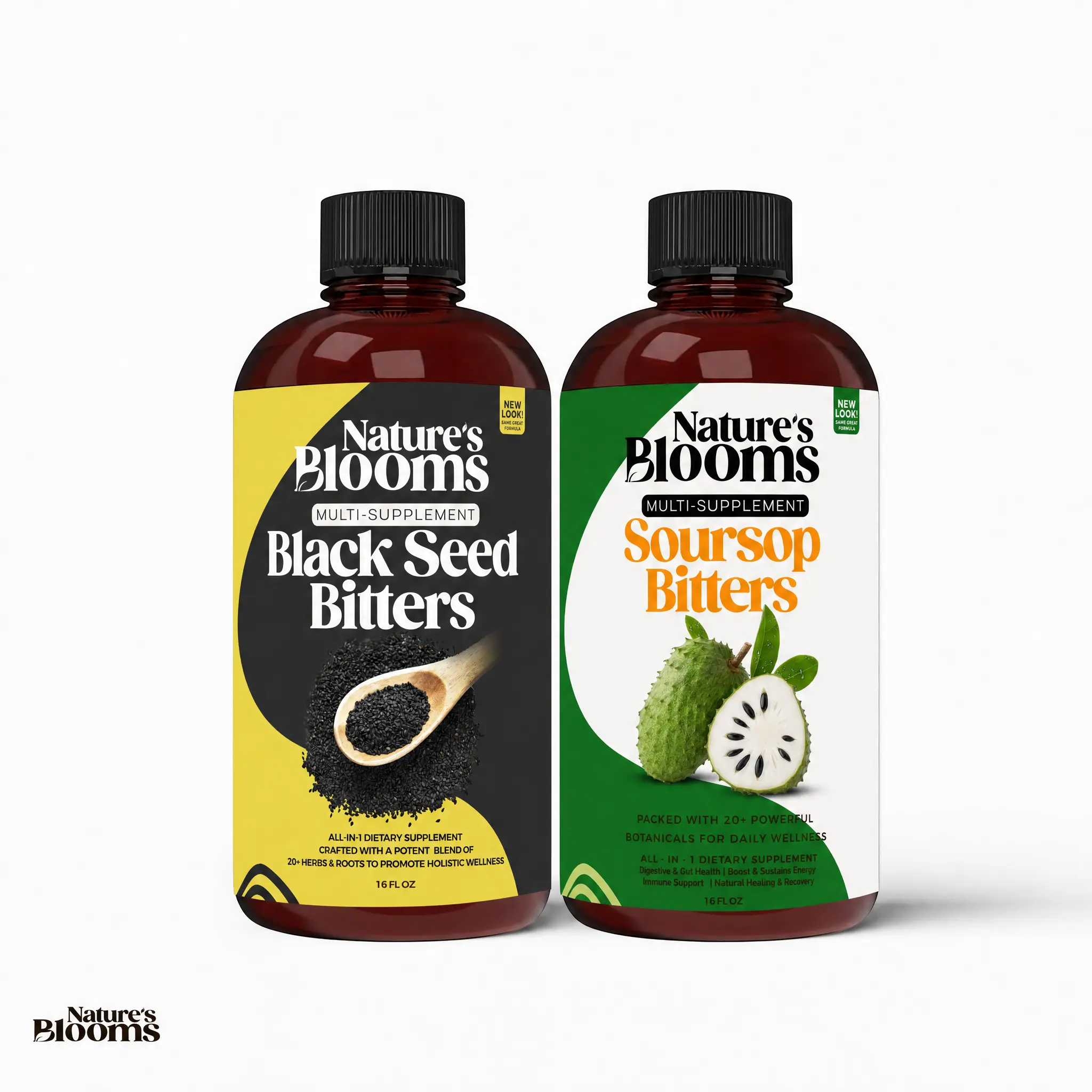 Nature's Blooms: Soursop Bitters & Black Seed Bitters Bundle Herbal Supplements Antioxidant Rich Supplement