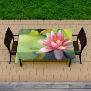 360 Stand Water Resistant Botanical Floral Print Dining Tablecloth - 58x102in Romantic Blue Water Lilies & Lotus Decor, Nature-Inspired Indoor/Outdoor Kitchen Linen, Dining Table