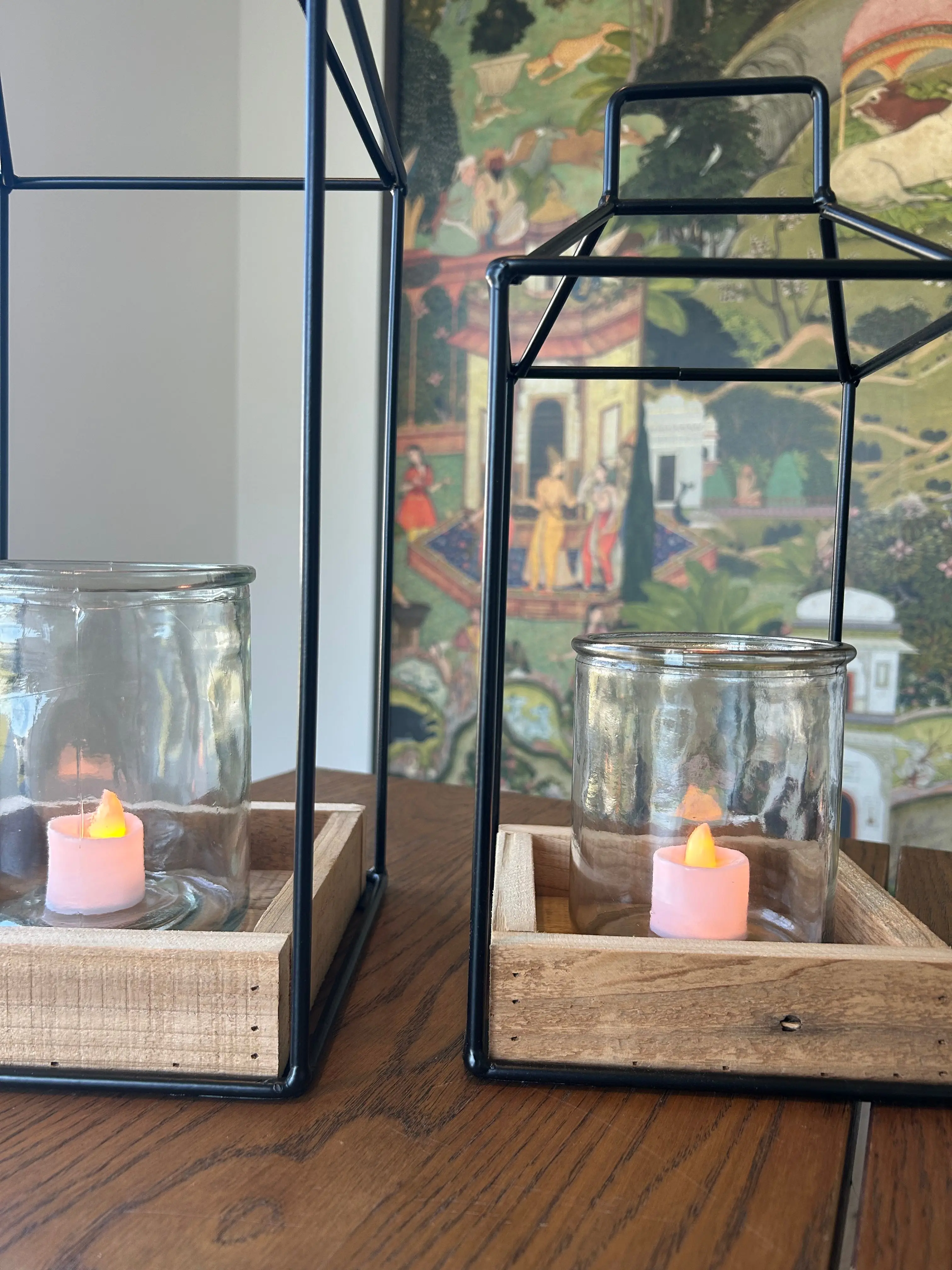 Rustic Wood and Black Iron Lanterns