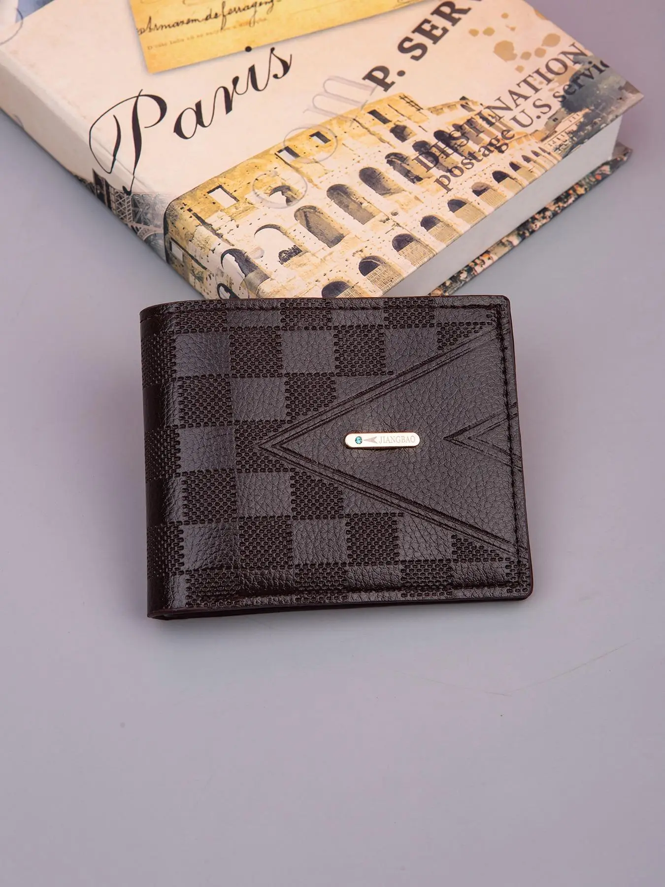 Men's Trendy Checkerboard Design PU Short Wallet As Gift Sets for Boyfriend, Summer Letter Label Decorated Business Wallet, Light Luxury Multi-card co