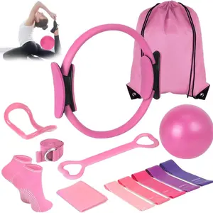 Yoga Pilates Ring Set, Yoga Pilates Circle Set, Including Yoga Ball, Resistance Band, Elastic Band, Pilates Socks & Storage Bag, Yoga Equipment Suitable for Home Gym, Workout Bands