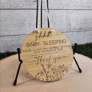 Blondewood Wooden Baby Sleeping Sign - 5 Inch Diameter - Decor, Hanging
