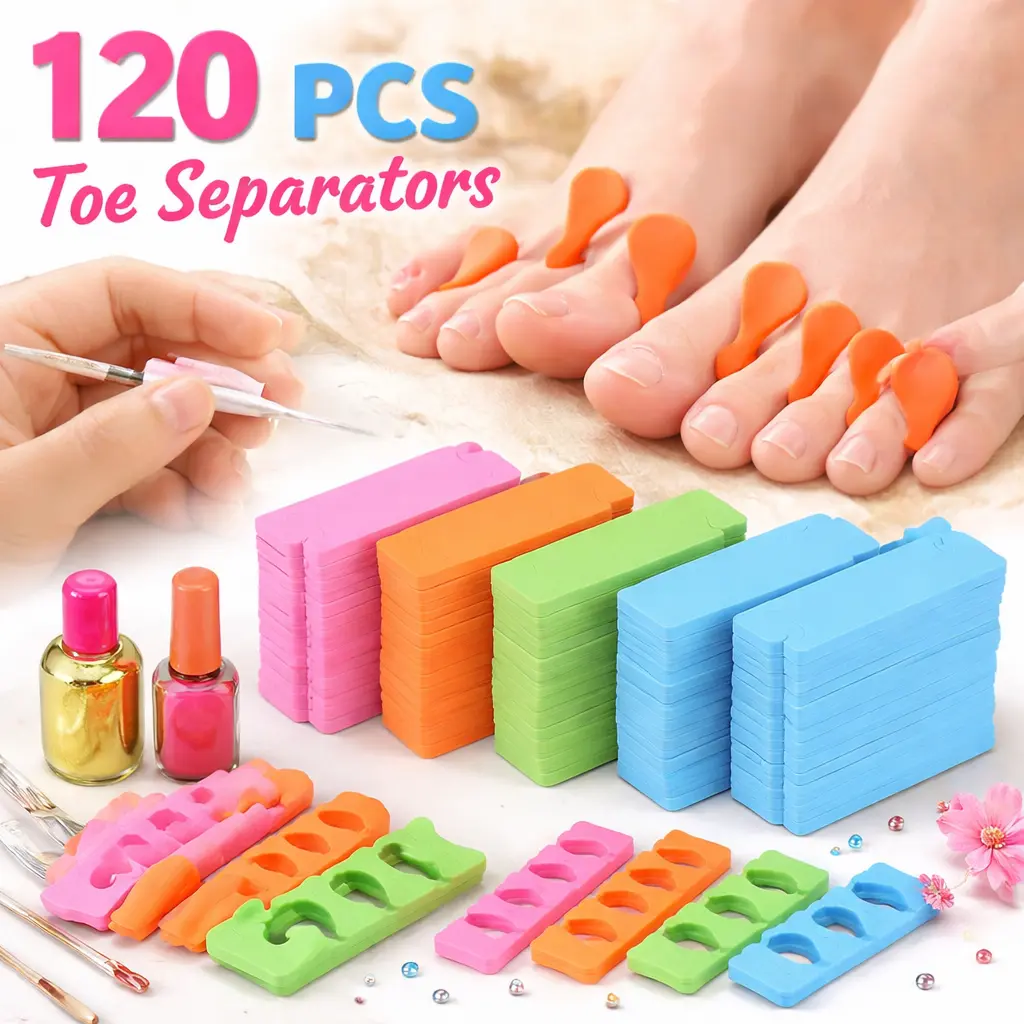 120-Pack Soft Sponge Toe Separators – Comfy Foam Toe Spacers for Pedicure, Nail Polish, and Nail Art – Reusable Toe Dividers in 4 Colors