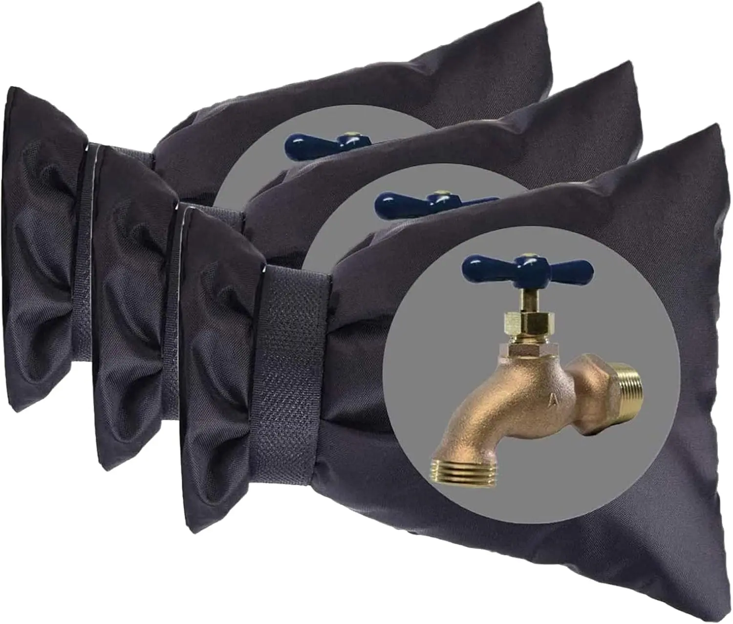 3-Pieces Durable Waterproof Insulated Nylon Oxford Outdoor Winter Faucet Covers - Adjustable 7.1"x5.9"x1.6" Hose Bib Protectors with Straps, Foldable Portable Garden Socks for Outside Spigot Pipe Freeze Protection