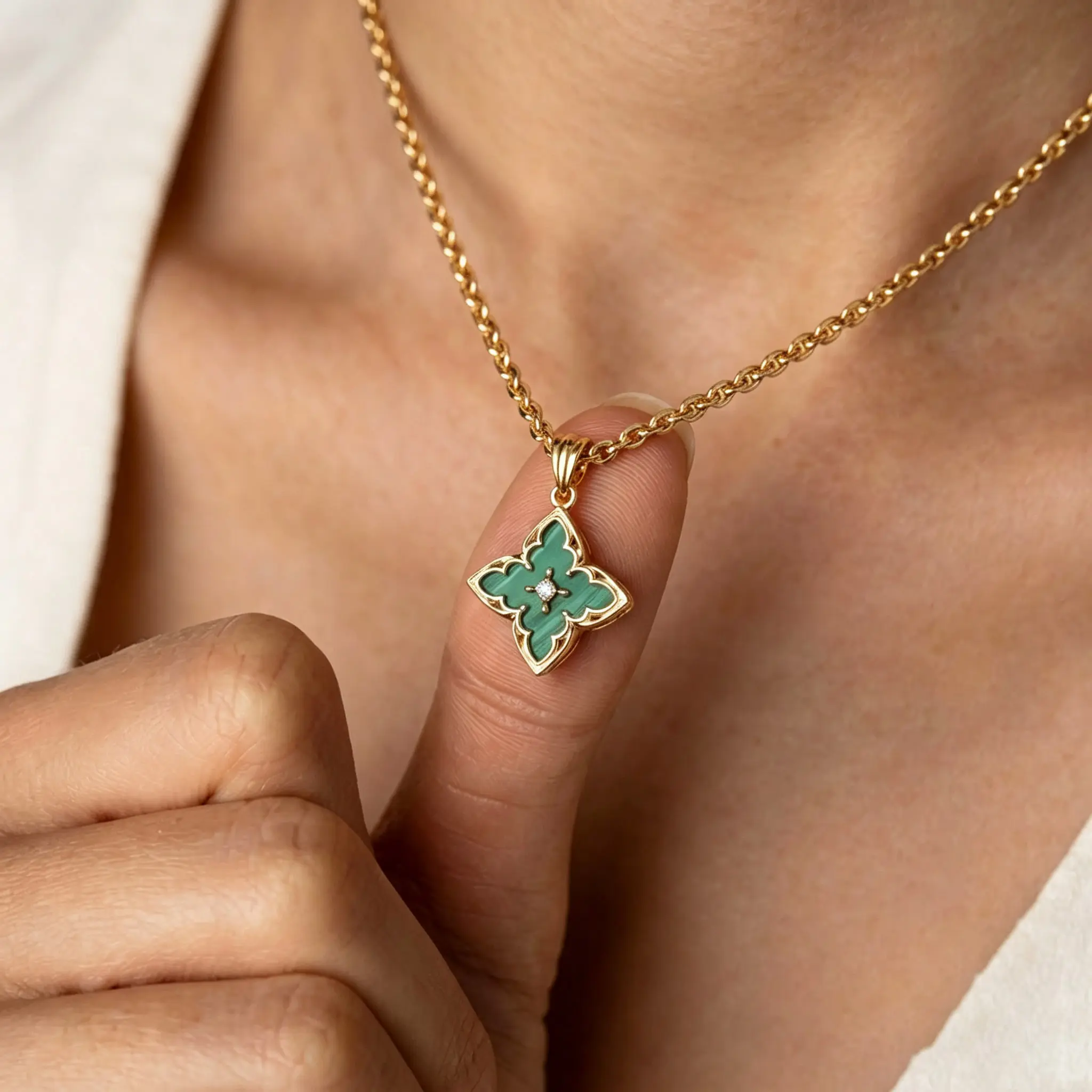 Gold four- Clover Necklace for Women Lucky Necklaces for Women Dainty 14K Gold Plated CZ Pendant Necklace Chain Choker Charm Colorful Clover Pendant  Jewelry gift
