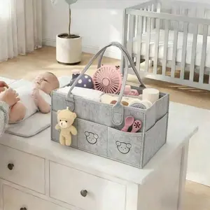 Felt Diaper Bag with Cute Teddy Bear, Holds Diapers, Toys, Bottles, Formula, Wipes, Essentials, Cartoon Newborn Infant Baby Outdoor Travel Organizer, 1 Piece