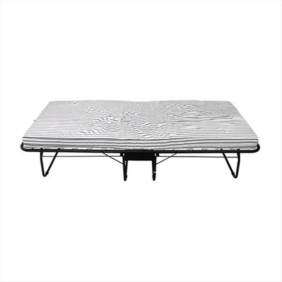 212 MAIN Twin Size Convertible Folding Indoor Bed - Polyester Black & White Striped Mattress, Sturdy Steel Tube Frame, Flexible Spring Coils, Fully Assembled, Rubber Leg Caps, Roll Away Caster Wheels, 250 lb Capacity, Easy-to-Store, 14 h x 31 w x 74 d in.