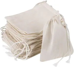 20 Pcs Muslin Drawstring Bags,Natural Unbleached Cotton Straining Herbs Cheesecloth Bags, Coffee Tea Brew Bags, Soup Gravy Broth Stew Bags, Bone Broth Brew Bags,Spice Bags, 4 x 3 Inches Kitchen Reusable