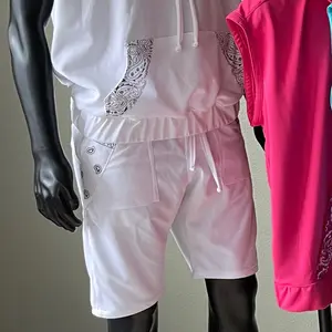 JD Fashion Men Custom White Bandanna Trim Shorts Casual Cotton