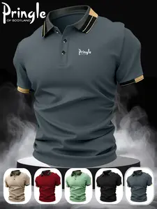 Men's Pringle Geometric Print Polo Shirt, Elastic Casual Breathable Four-Season Wear, Comfortable Durable High-End Fitted Blouse