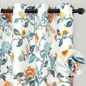 DriftAway Ada Floral Botanical Print Flower Leaf Lined Thermal Insulated Room Darkening Blackout Grommet Window Curtains 2 Layers