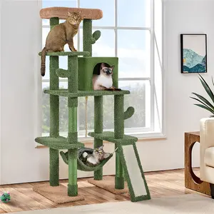 Yaheetech 63" H Tall Cactus Cat Tree - Multi-Level Indoor Cat Tower with Sisal-Covered Scratching Posts, Condo, Hammock Activity Center for Kittens