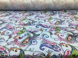 Printed Liverpool Textured Fabric Stretch Blue Pink Green Paisley Floral 1N13