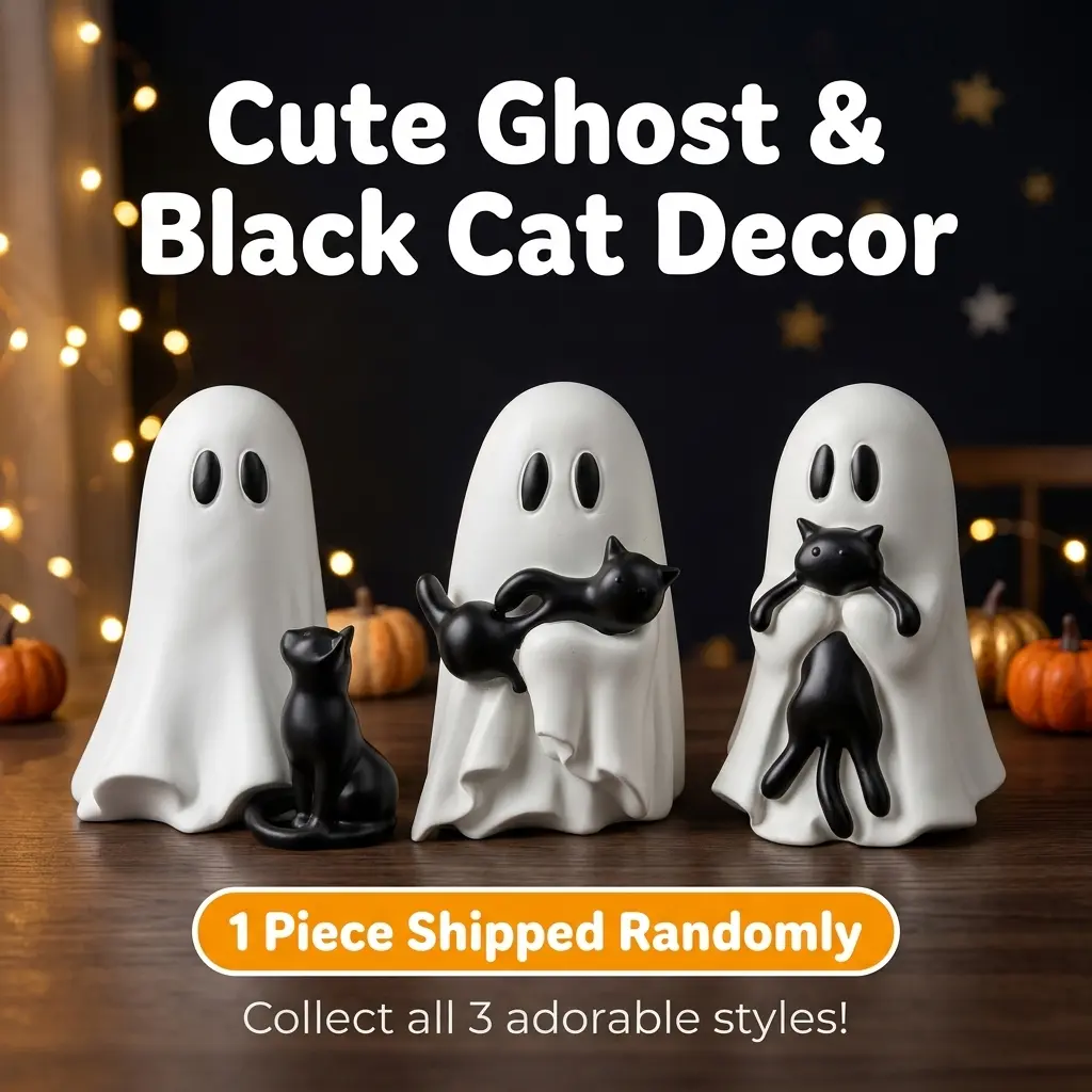 7.5-inch Halloween blind box ornament – ghost and black cat, shipped at random; cute, soothing desktop decor; creative holiday surprise gift