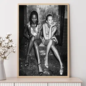 Naomi Campbell and Kate Moss Print, Fashion Poster, Black and White Wall Art, Art Prints, Home Decor,Wall Art,Canvas Poster Unframed
