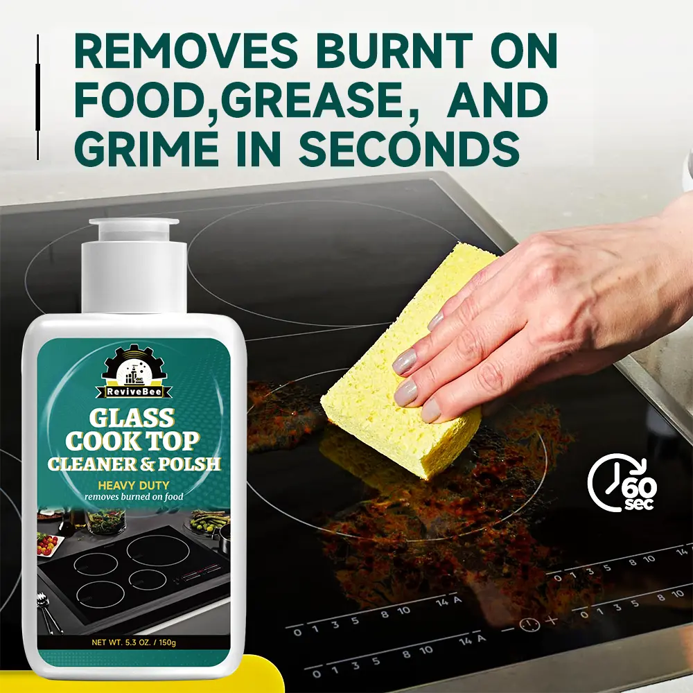 Glass Cooktop Cleaning and Polishing Agent, Non‑Abrasive Stovetop Cleaning Paste, Removes Burnt‑on Grease, Oil and Water Stains, Restores Shine to Glass‑Ceramic Induction Cooktops, Multi‑Purpose Kitchen Surface Cleaning Product