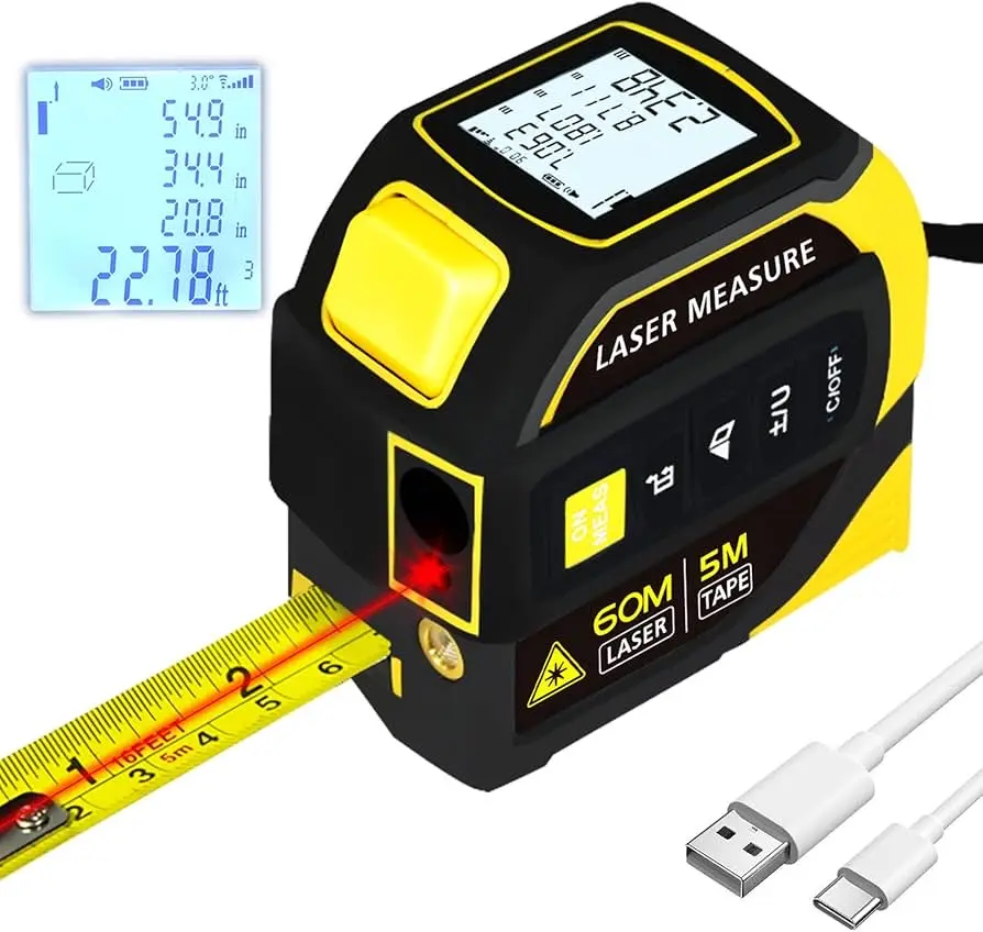 4-in-1 Laser Tape Measure with Crosshair Level, 130ft/40m Laser Measure + 16ft/5m Auto-Lock Tape, Backlit LCD, Perfect for Home Renovation, DIY & Interior Design Measuring Ruler Tool