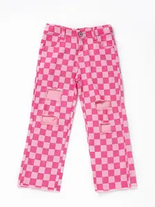 Checkered Girls Denim Jeans