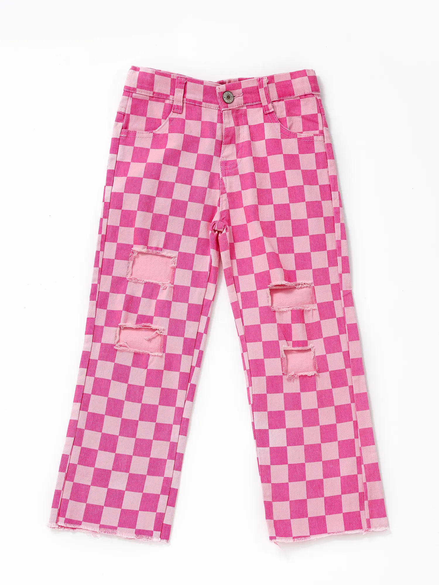 Kids Pink Check Denim Jeans