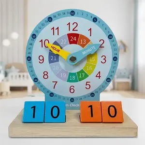 Kids Wooden Teaching Clock Toy Set for Learning Time with Number Blocks Montessori STEM Activity Toy for Preschool Analog and Digital Time Reading Practice 12/24 Hour Format Education Game for Toddlers Cognitive Development Toy for 3+ Year Old