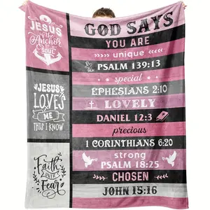 Christian Women's Gift Blanket, Inspirational Religious Gift for Girls, Baptism Confirmation Gift, Flannel Throw for Sisters Friends Daughters, Slogan Print Blanket