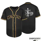【Black Friday】Men's "JESUS" Stitched Baseball Shirt, Casual Short Sleeve V-Neck Comfortable Breathable Baseball Jersey, Button Front T-Shirt, Embroidery Sportswear, Outdoor Sports & Games, Parties,Unisex, All Seasons