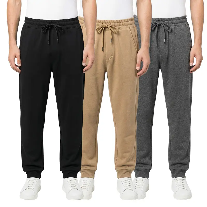 3-Piece Set Spring/Summer Fashion Casual Men's Cuffed Pants Comfortable Loose-Fit Drawstring Sweatpants Versatile Solid-Color Long Pants Everyday Outerwear Athletic Pants