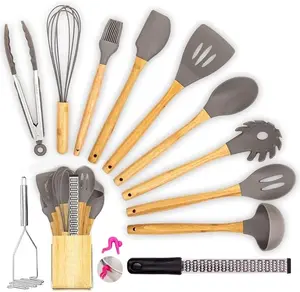 13PCS Silicone Kitchen Utensils Set | Heat Resistant Non Stick Cooking Tools with Wooden Handles