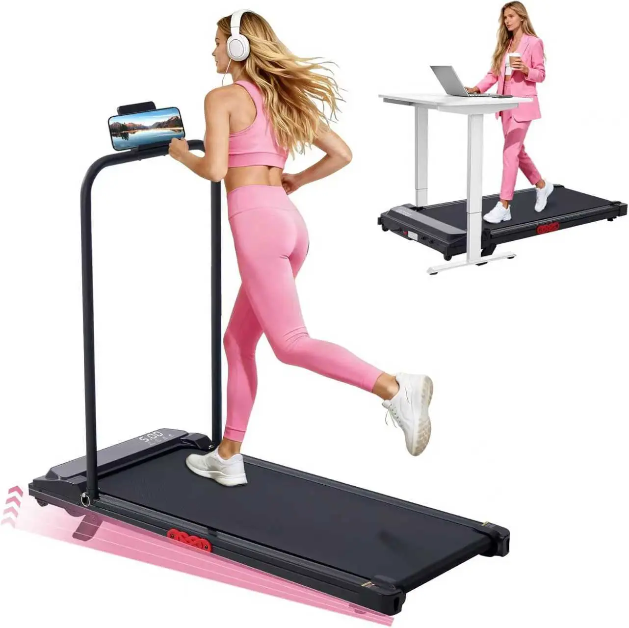 Walking Pad Under Desk Treadmill Portable Small Treadmills for Home Quiet Brushless Motorized Walking Jogging Running Machine with Remote Control Whole Body Workout 3-in-1 Multifunctional Treadmill