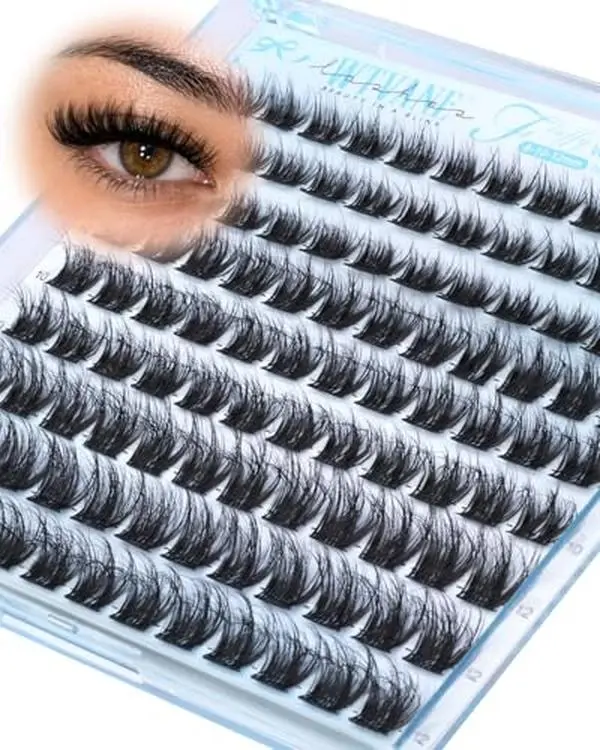 Wispy Lash Clusters Fluffy Eyelash Clusters 8-10-12mm Cluster Eyelash Extensions Volume D Curl Individual Lashes Clusters Wispy Fluffy Lash Extensions with Thin Band Soft & Comfty for Daily Wear