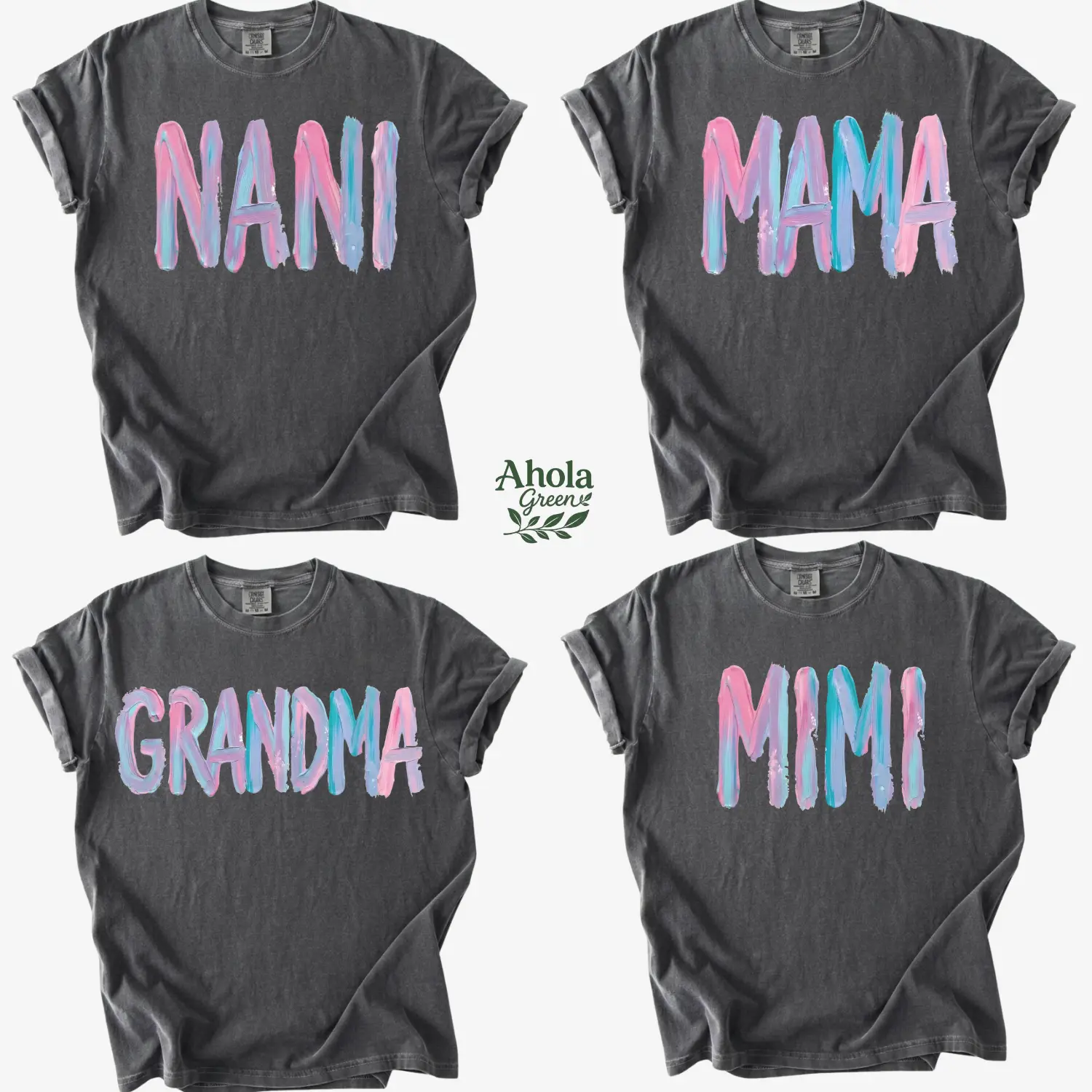 Comfort Colors Nana Mama Grandma Mimi Vintage Brush Lettering Graphic T-Shirt, Colorful Family Gift Tee