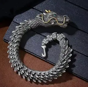 Viking Dragon Mens Bracelet Stainless Steel Scale Chain Cuff Bangle Punk Jewelry