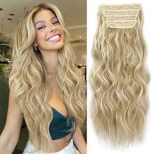 Summervibes KooKaStyle Clip In Synthetic Hair Extensions Long Wavy Curly 4PCS Thick Hair Piece Natural Hair Ladies Hair Extensions Daily Going Out Party Wear Natural Firm Invisible
