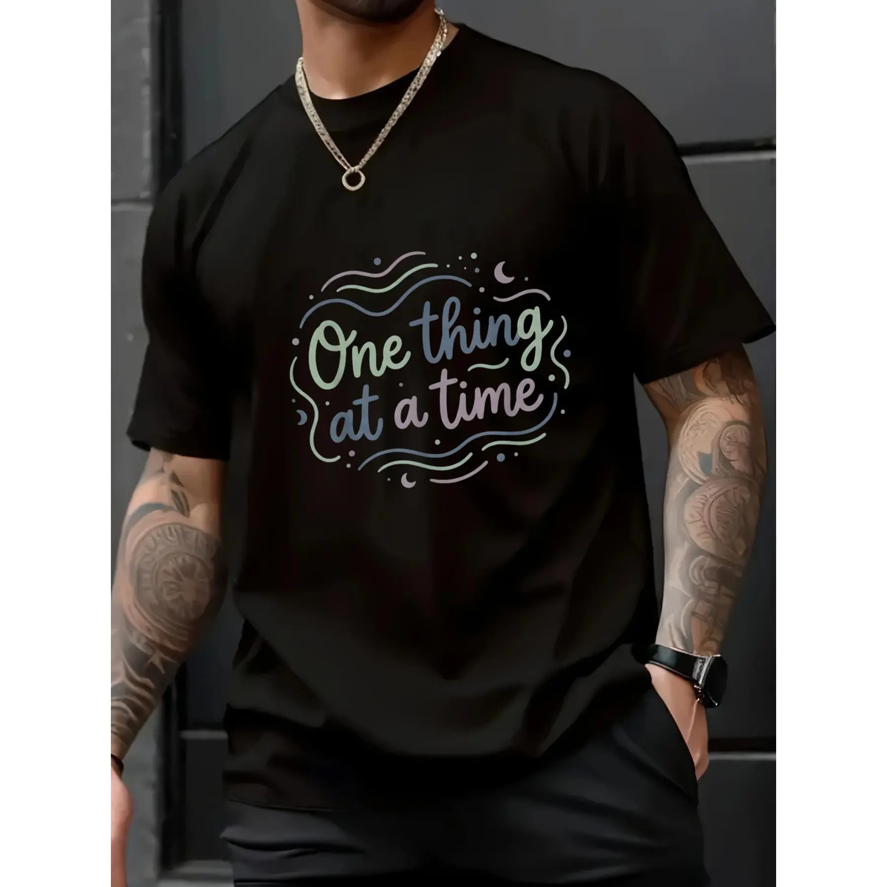 100% Cotton Unisex “One Thing at a Time” Mindfulness Mental Health Calm Quote T-Shirt – Printed Short Sleeve T-Shirt Top
