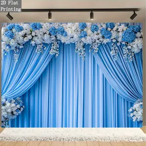 Blue Floral Curtain Backdrop Elegant White Rose Theme Tapestry Wall Hanging Photography Background for Wedding Reception Bridal Shower Party Event Photo Booth Decor