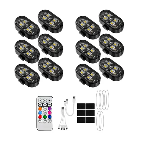 Upgraded 4-LED Beads Wireless LED Ambient Light with Remote Control - Type-C Rechargeable, 150mAh Battery, Power-Save Standby, Water-Resist, Anti-Collision Cycling Accessory for Motorcycles, E-Bikes