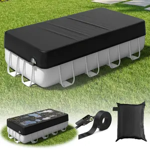 Upgraded Rectangular Pool Cover, Rainproof, Solar Cover, UV-Resistant, Suitable for Above-Ground Rectangular and Oval Pools, Equipped with Heavy-Duty Metal Mechanical Latch, Super Wind-Resistant, Made of Super-Tough Oxford Fabric.