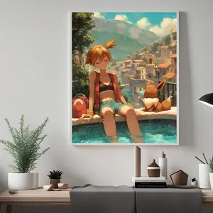 Misty & Eevee Poster, Japanese Anime Art, Bedroom Decor, Unframed Wall Art