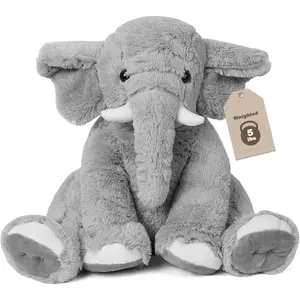 Elephant Weighted Stuffed Animals 5 lbs 16 inches Gray, Large Weighted Elephant Plushie Cuddly Pillow Gift for Kids & Adults