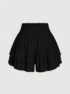 VYNCE Plus Size Paperbag Waist Ruffle Hem Wide Leg Shorts Summer Holiday