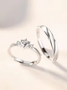 2026 New Model Simple Classic Rhinestone Decorated Couple Ring, Heart Shaped Ring, Matching Rings, Fashion Hand Jewelry for Party, Daily Clothing Decor, Trendy All-match & Exquisite Jewelry for Birthday Gift, Elegant Rhinestone Ring