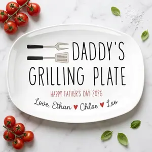 Personalized Daddy’s Grilling Plate, Custom Father’s Day BBQ Platter, Dad Grill Gift From Kids, Grill Master Serving Plate