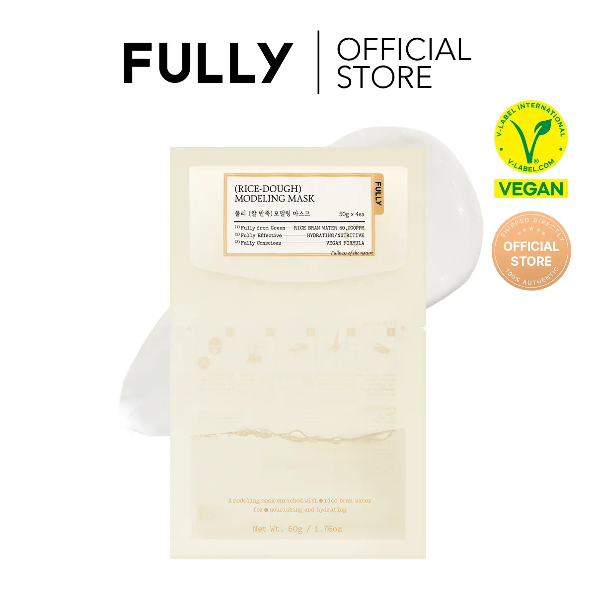 [FULLY Official Shop] Rice Dough Facial Modeling Mask, Instant Hydration Boost, Radiance Boost, Nourishing, No Bowl Needed 1.76oz x 4ea