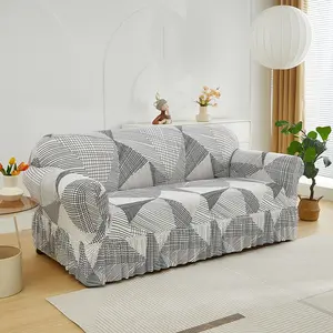 Luxury Geometric Sofa Skirt Cover, Sofa Slipcover, Soft Stretch Fabric, Modern Minimalist Washable Furniture Protector, Pet-Proof, All Sizes, Sofa Covers