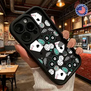 Cool Casino Cards Dice Eight Ball Aesthetic Pattern Case for iPhone 17 16 15 14 Pro Max 13 12 11 XR XS Plus Air Slim Shockproof Anti Drop Protective Durable TPU Cover