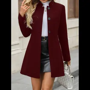 Women's Slim Fit Wool Peacoat Wool Blend Coat, Simple Solid Color Casual Outerwear For Autumn/Winter, Winter Coats For Women, Jackets Fall Cloth For Women
